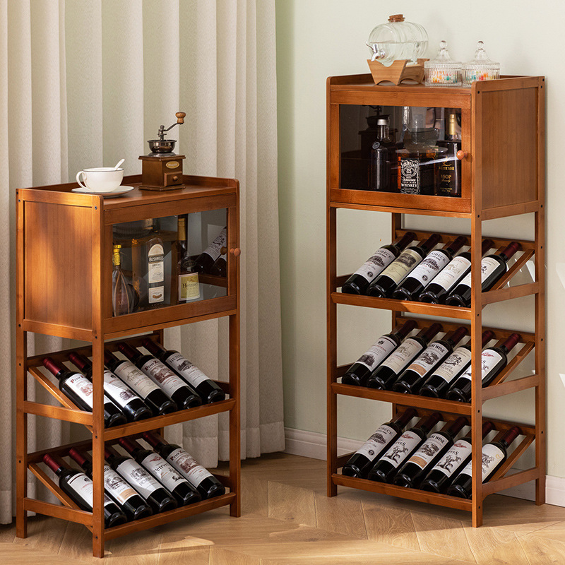 Home Bar Shelves - Katı Bambu Şarap Rafı 3/4-Katmanlı Zemin