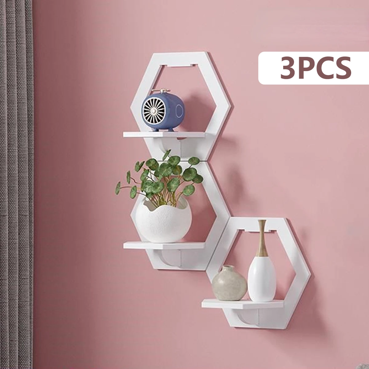Home Bar Shelves - 3 adet Altıgen duvar rafı Yumruk