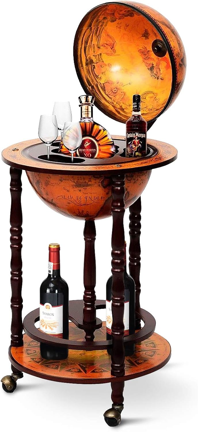 Home Bar Shelves - Tekerlekli Depolama Alt Raflı Globe Bar