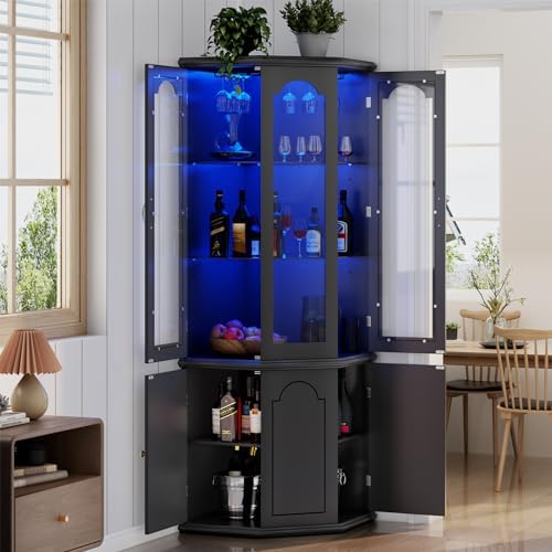 Home Bar Shelves - LED Işıklı Köşe Bar Dolabı, Temperli