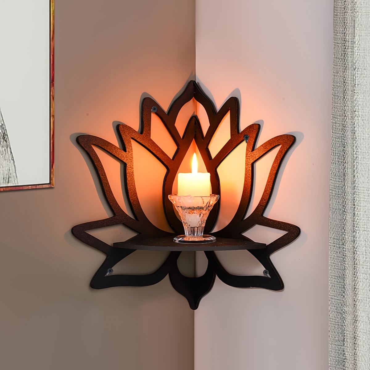 Home Bar Shelves - Lotus Köşe Yüzer Raf, Oyuk Çiçek
