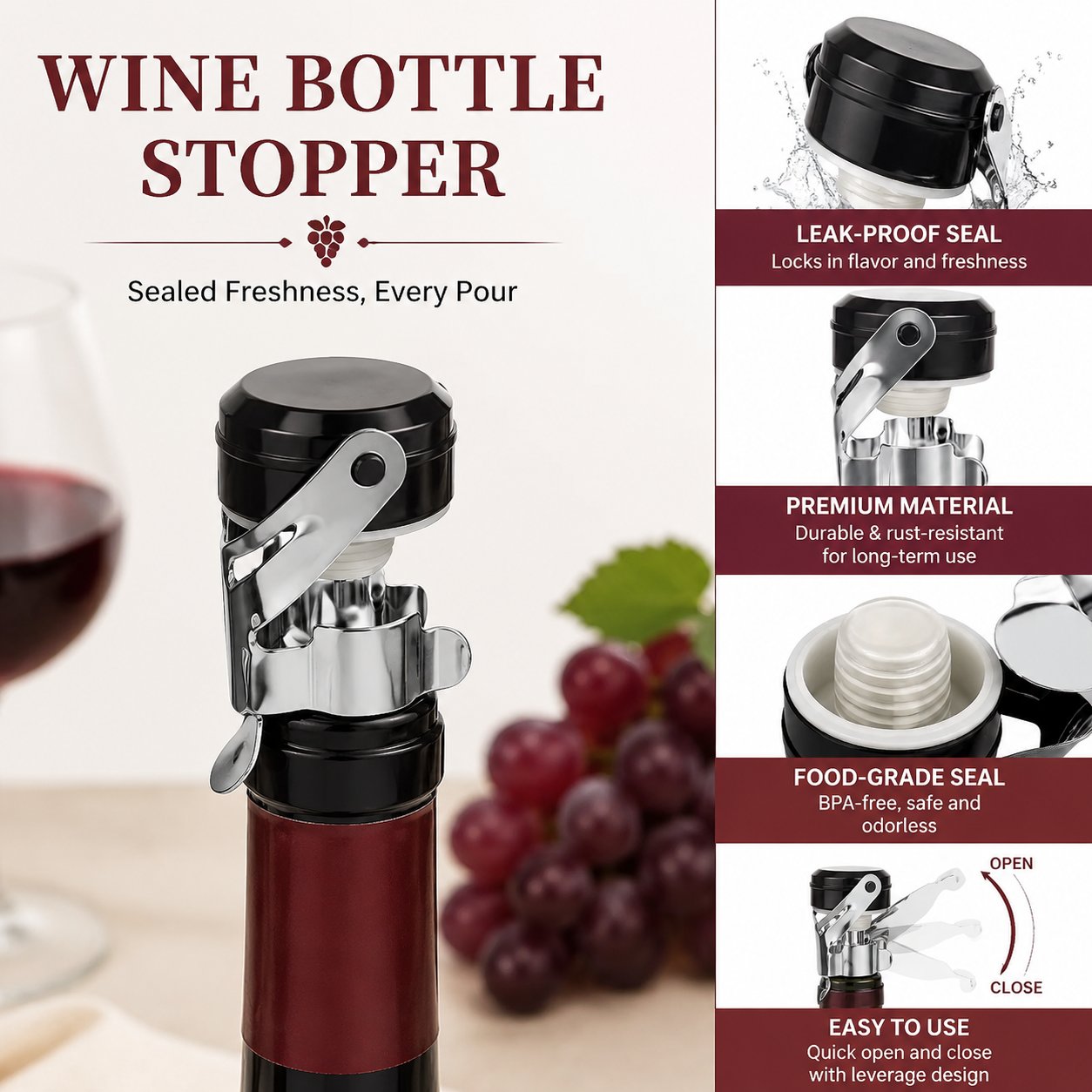 Wine Preservation Pump - Cabilock 3 adet Paslanmaz Çelik Şişe
