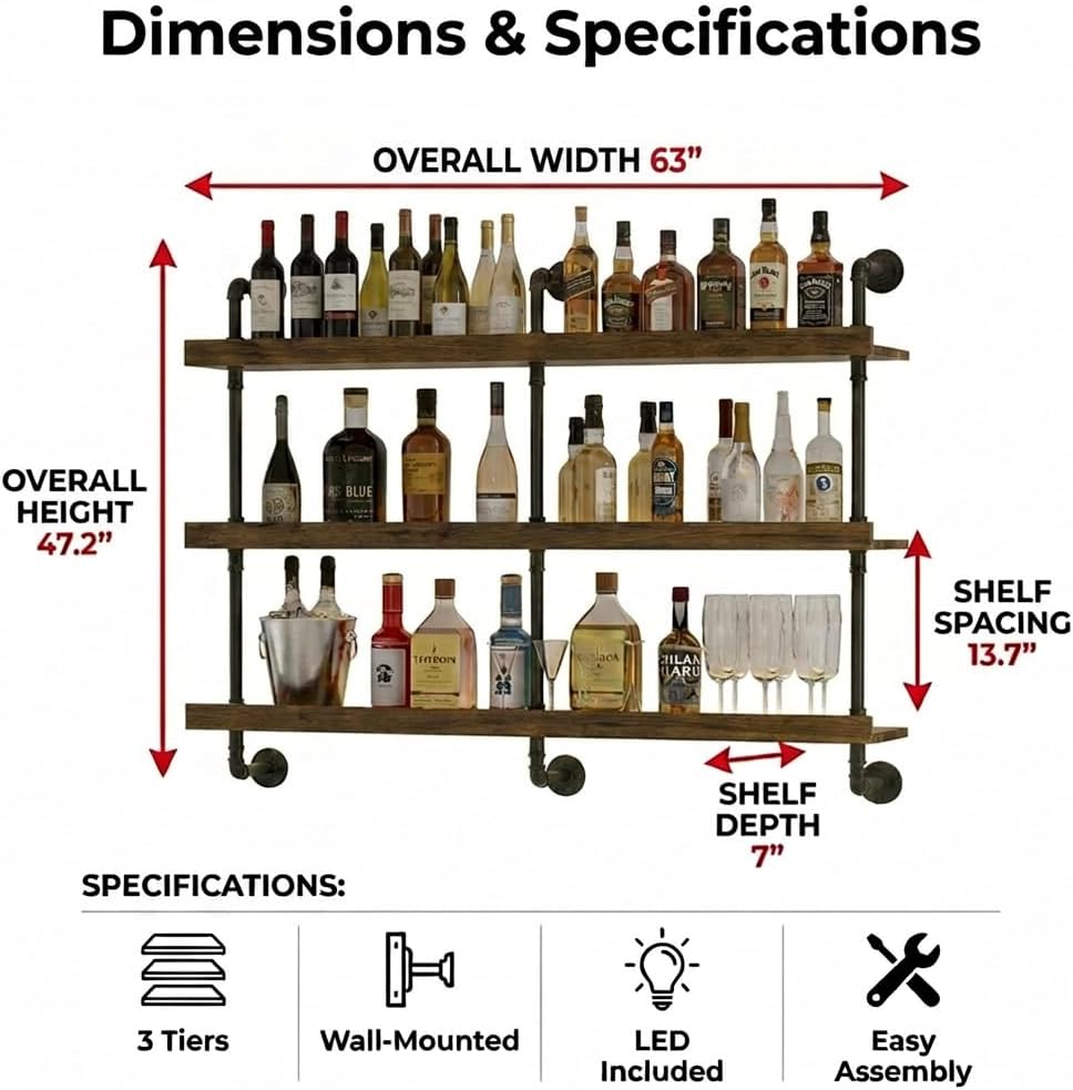 Duvara Monte LED Işıklı Üç Kat - Home Bar Shelves incelemesi ve fiyatı
