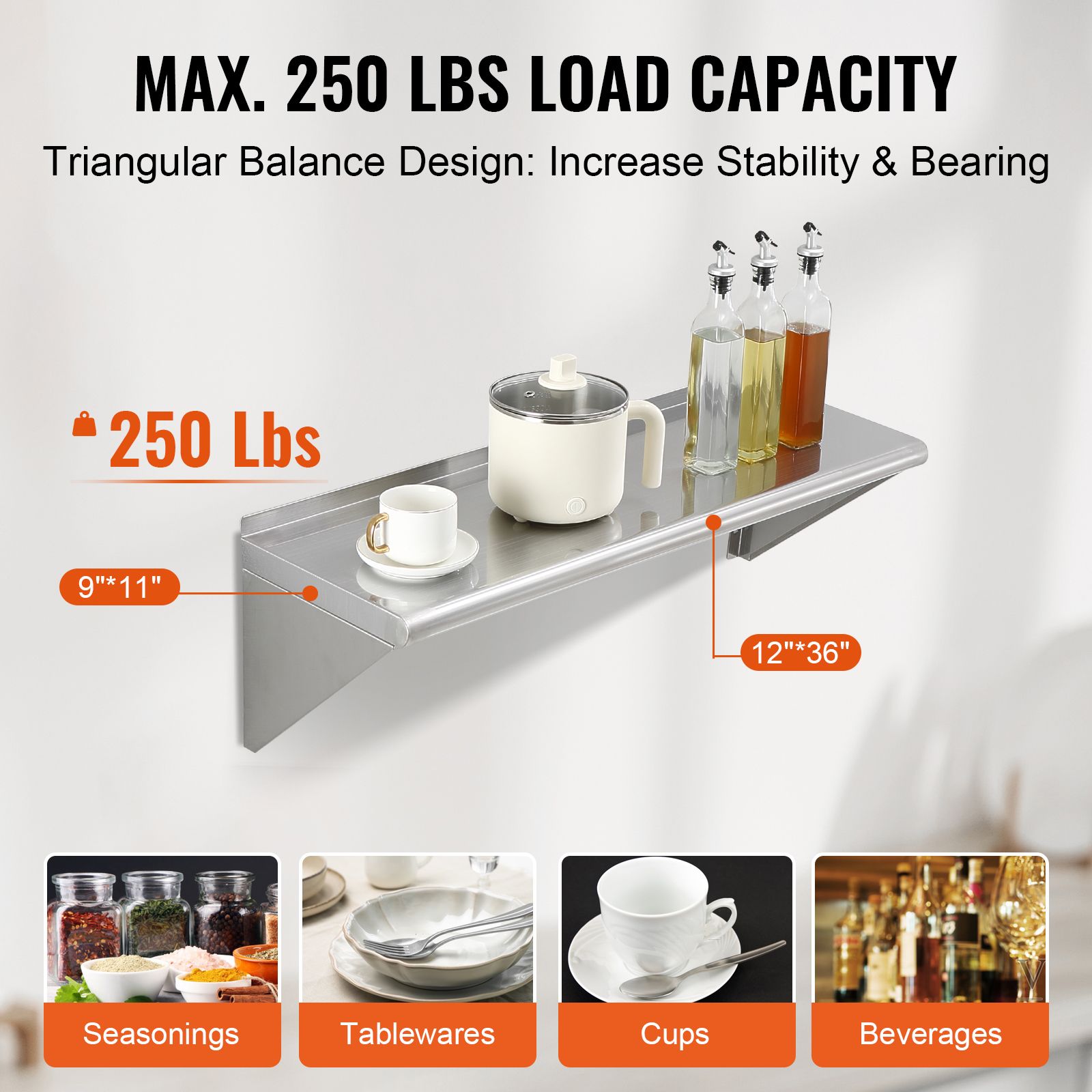 12 inç x 36 inç Paslanmaz Çeli - Home Bar Shelves incelemesi ve fiyatı