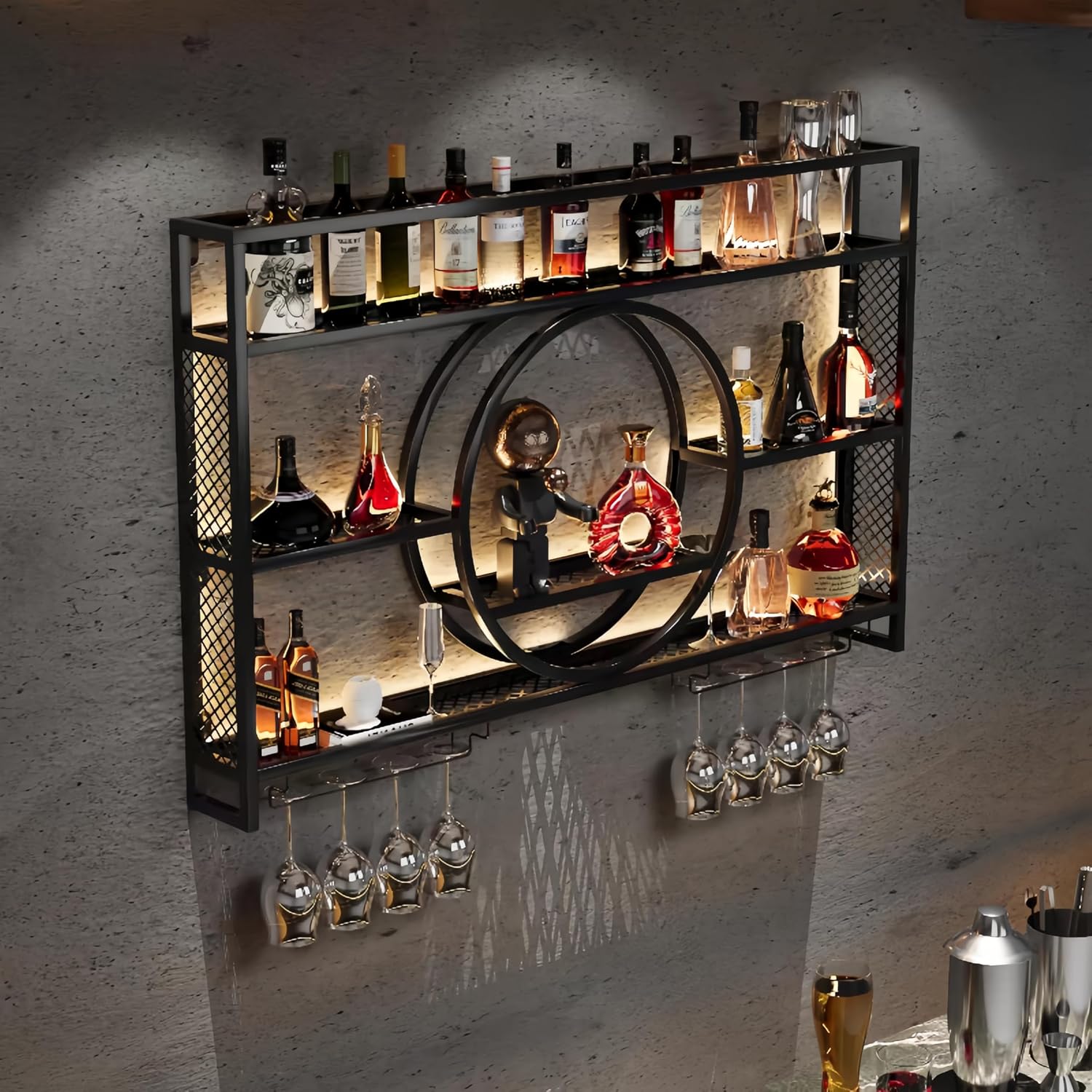Siyah Metal Duvara Monte Şarap - Home Bar Shelves incelemesi ve fiyatı